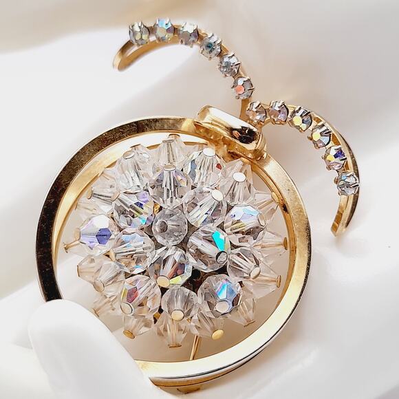 Vintage Aurora Borealis Crystal Fruit Brooch – Rhinestone Beaded Mid Century - Picture 4 of 10